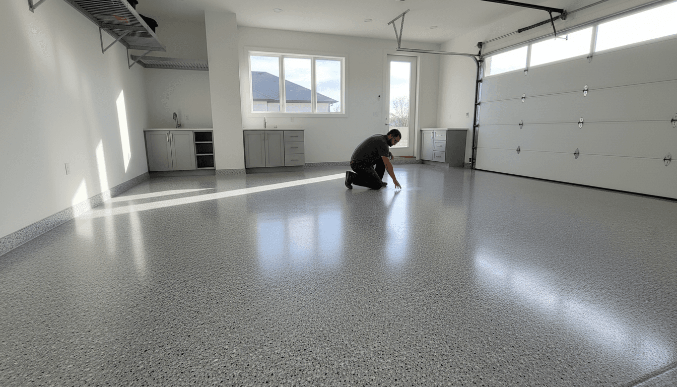 Garage floor with decorative flake epoxy finish